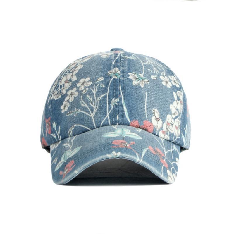 Women Ethnic Floral Denim Baseball Cap Trucker Hat Adjustable Retro Casual