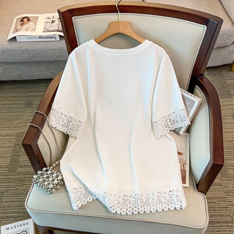 Plus Size Women's Loose Round Neck Mid-Length Short Sleeve T-shirt, Sizes 200/300/350 Jin, Bust 150/160.