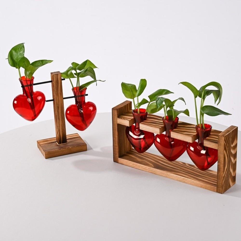 Transparente Hydroponik-Pflanzenvase Holzständer Holzrahmen Vase Pflanzenliebhaber Geschenk