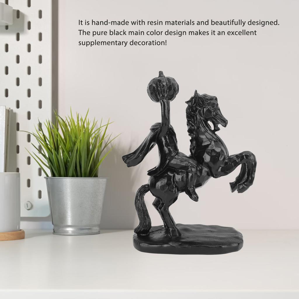 22cm Height Headless Horseman Statue with Pumpkin Horror Headless Horseman Halloween Decor Sculpture Handmade Resin All Black