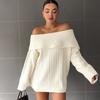 Autumn Winter Loose Casual One Word Collar Solid Sweater Women Sexy Off the Shoulder Bottomed Knitting Top