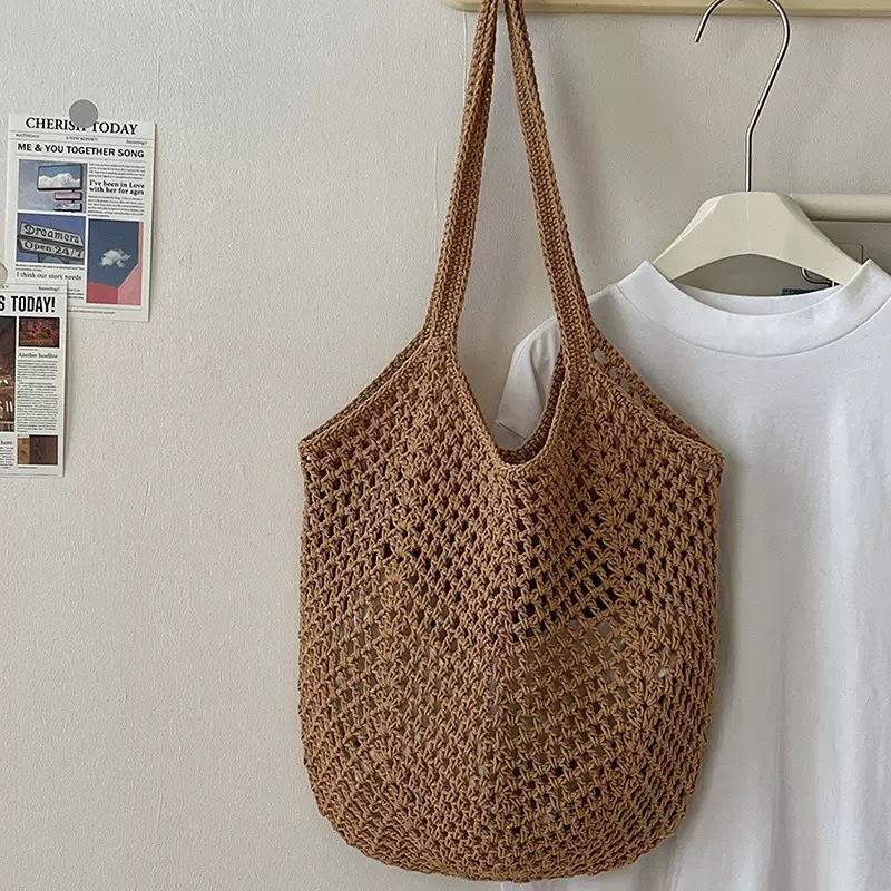 Large capacity tote bag woven bag summer shoulder bag women's hand-woven bag new holiday beach bag