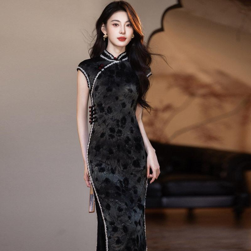 Black sleeveless national style new Chinese long cheongsam improved young 1011 new women's high-end sense retro summer