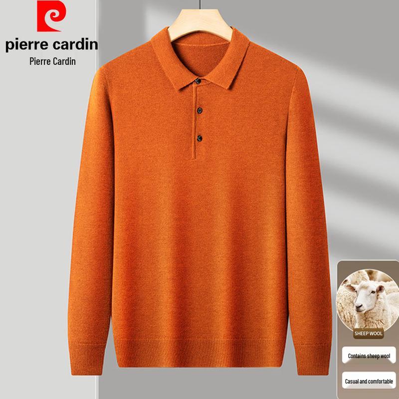 Pierre Cardin Men's Solid Lambswool Blend Thick Knit Polo Sweater