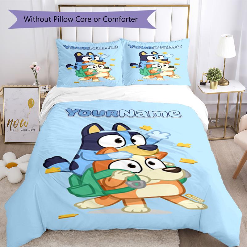 Bluey 117 Customize your name Bedding Set Breathable Duvet Cover with Pillowcases Home Decoration Birthday Gift