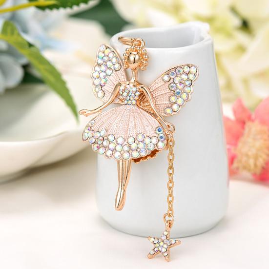 Flower Fairy Keychain Rhinestone Butterfly Wings Fairy Charm Cute Sparkly Keychain Bag Charm Gift for Women Girls