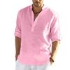 V-Neck Buttons Half Placket Long Sleeve Men Shirt Solid Color Loose Casual T-Shirt