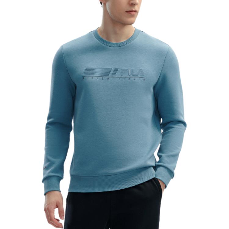 Fila Letter Print Casual Pullover Knit Sweatshirt Men Sweatshirt Dreamy-Blue F11M412207F-BU