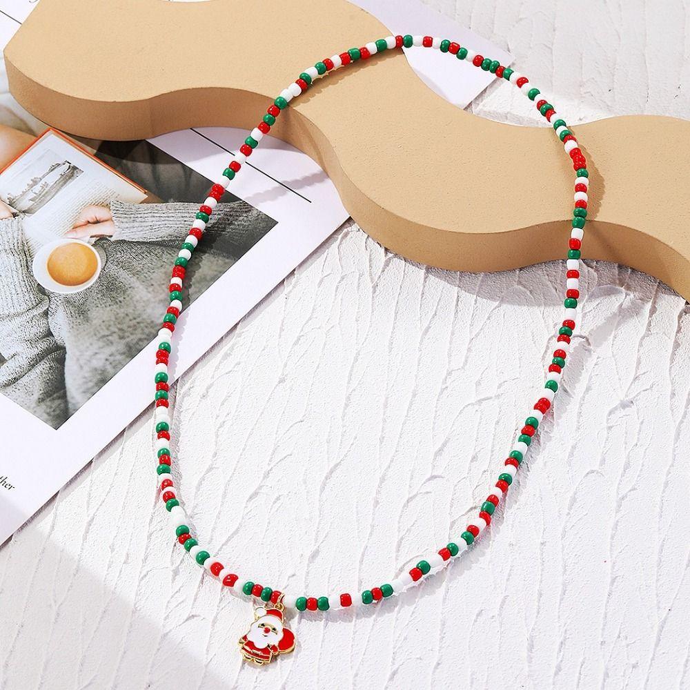 Cartoon Double Layer Christmas Necklace Santa Christmas Tree Rice Beaded Chain Jewelry Accessories Gingerbread Man