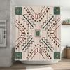 Bathroom Shower Curtain Set with Modern Geometric Print for Home Decor Green Brown Colors, Waterproof Fabric Material, Perfect M