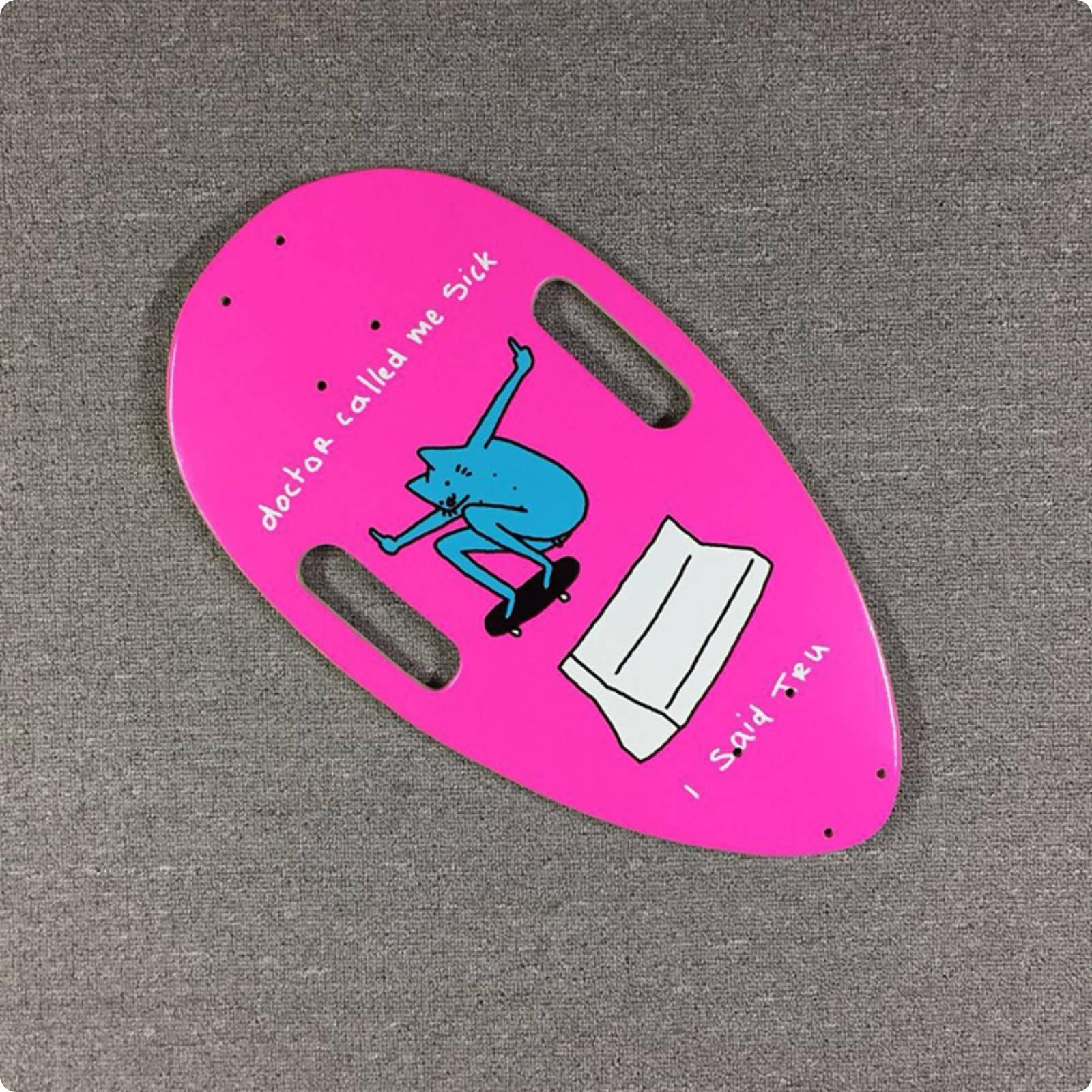 Mini Skateboard Deck PreDrilled Teardrop Carry Cutouts Sports Gear Blue Smudge Cat