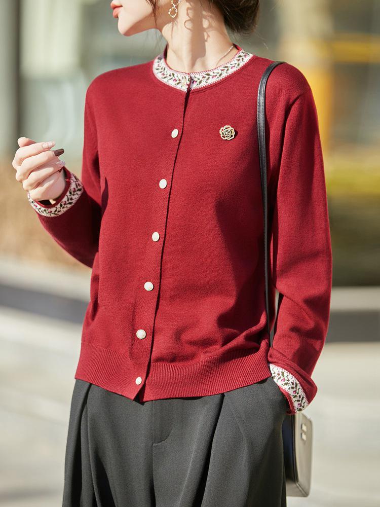 French Fashion Jacquard Wool Knit Cardigan - Women's Slimming Autumn/Winter Sweater Coat