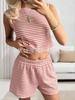 Women Striped Sleeveless Crop Top and Shorts Set Casual Knitted Two Piece Outfit
