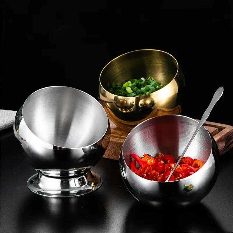 Kitchen Items Sloped Stainless Steel Bowl Storage Containers Spherical Sauce Bowl with Cover Restaurant Bowl Buffet Tableware