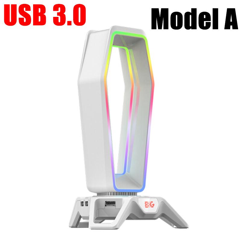 RGB Headphones Stand Over-ear Headset Holder Desktop Gaming Earphones Display Shelf with 3 USB 3.0/3.5mm Ports/Mouse Cable Clip