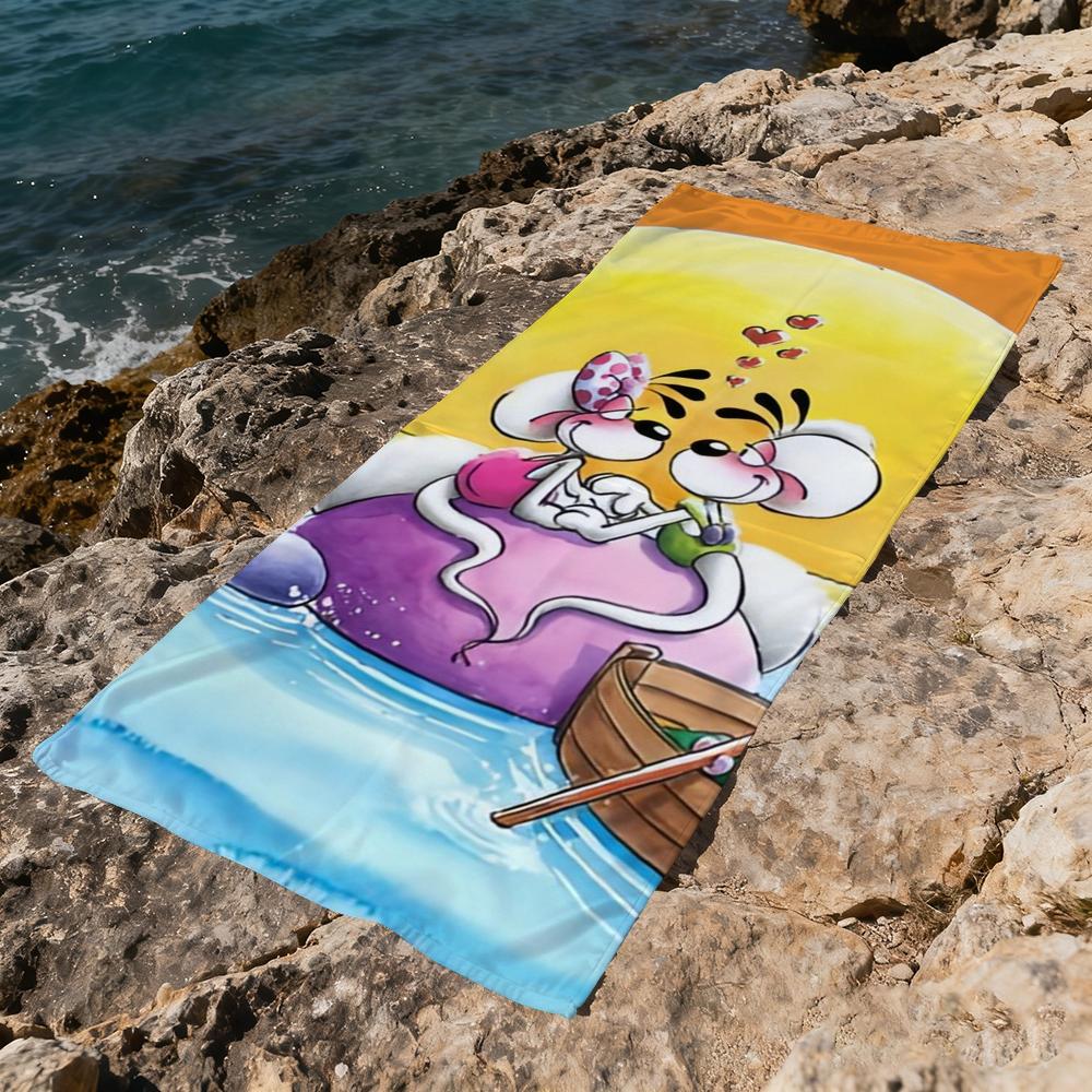 D-Diddl-l Cartoon Towel Large Quick-Drying Microfiber Soft Beach Towel for Travel Fitness Sauna Bathing Camping
