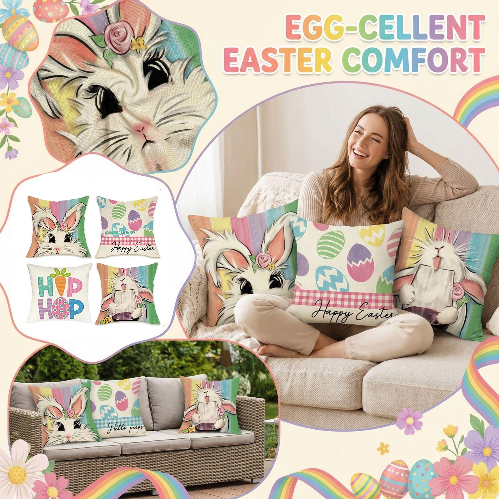 Easter Print Pillow Cover 4PC One Size
