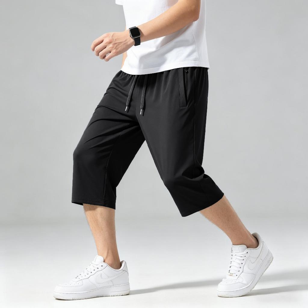 Herren Locker Geschnittene Leichte Schnelltrocknende Atmungsaktive Lässige Sport-Capri-Shorts mit Elastischem Bund und Kordelzug