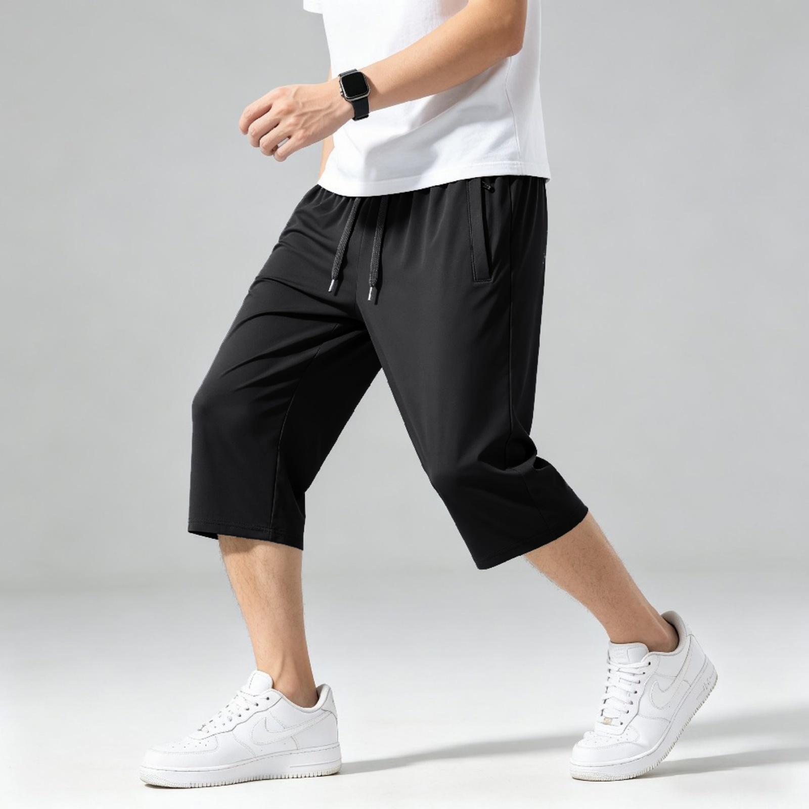 Master key Heren Losse Pasvorm Lichtgewicht Sneldrogend Ademende Casual Sport Capri Shorts met Elastische Tailleband en Trekkoord XXXL zwart