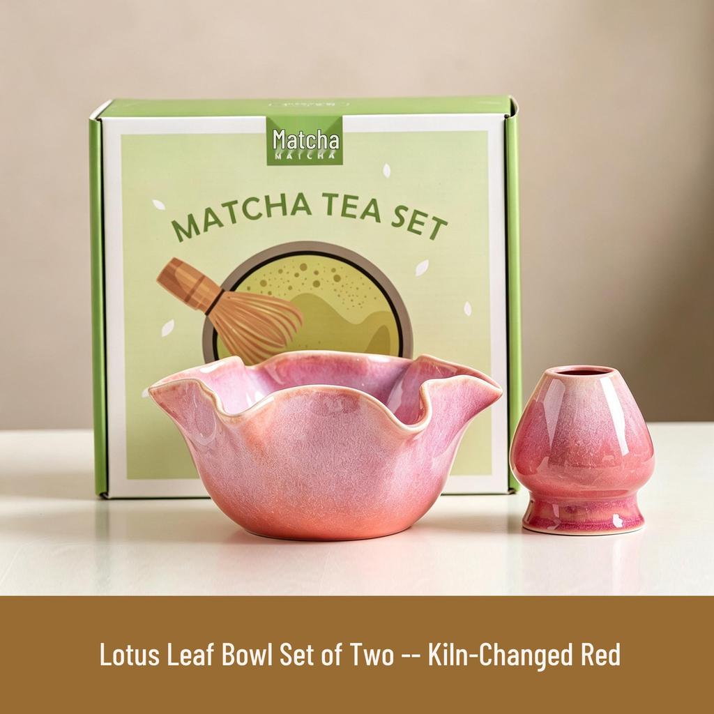 Japanese Lotus Leaf Matcha Bowl Set with Whisk - Tea Ceremony Matcha Mixing Tools