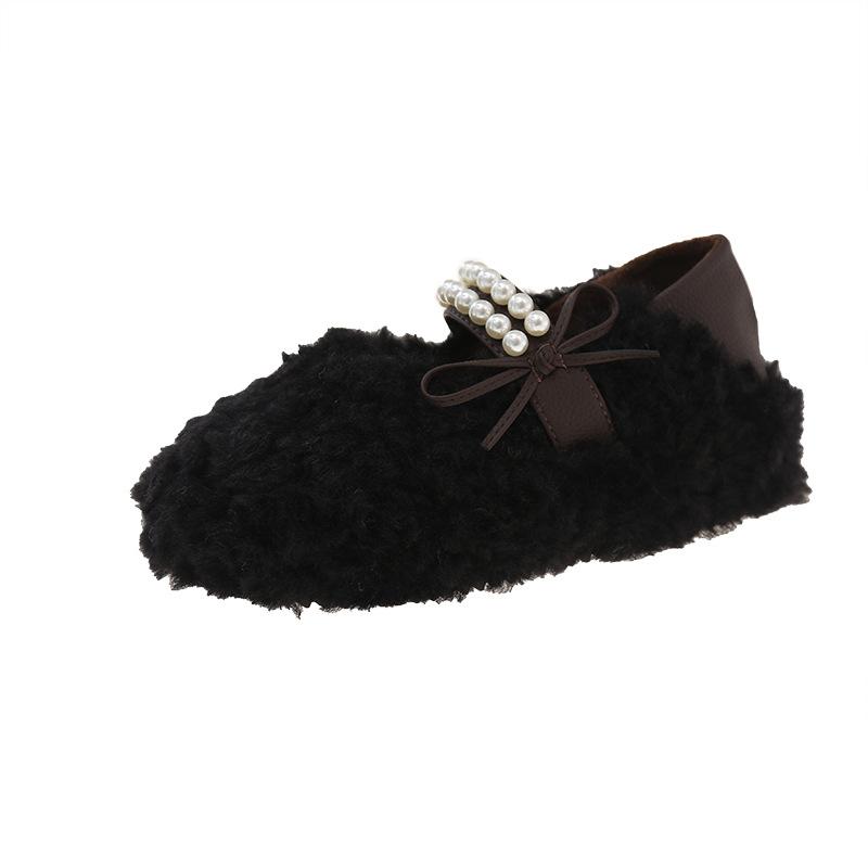 Lamb Wool Shoes Women's Outer Wear Heightening Fashion Thick Sole 2025 Autumn and Winter New Pearl One-pedal Thermal Cotton Shoes