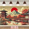 2D Classic Ukiyo-e Mount Fuji and Red Bridge Photography Backdrop