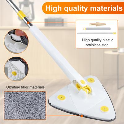 360° Rotatable Triangle Mop 1.3m Long, Strong Water Absorption Foldable Self-Squeezing Water Kitchen Living Room Cleaning Tool