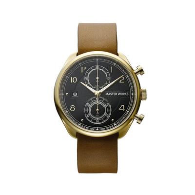 MASTER WORKS Quattro 002 MW07YB-EDLBO8 Pánské hodinky, Vyrobeno v Japonsku, Quartzový strojek, 41 mm, Kožený řemínek, Chronograf, Hnědá