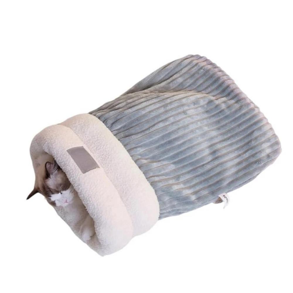 Katzen Winterschlafsack Weicher Plüsch Katzensack Selbsterwärmendes Katzenhöhlenbett für Wohnungskatzen Katzenverstecke 360°-Umschlag Haustier Kuschelsack