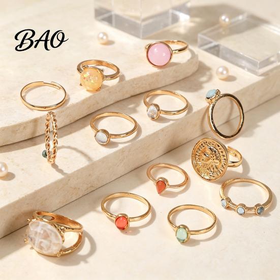Birthday Gifts for Her 13Pcs Gold Plated Ring Set with Colorful Gemstone Embellishments, Fashion Stackable Rings Women Women, Trendy Jewelry