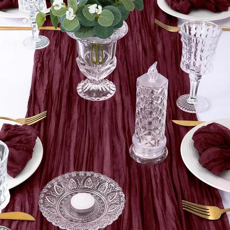 8pcs Wine Red Table Runner Rustic Burgundy Cheesecloth Table Runner For Wedding Birthday Party Christmas Tablecloth Overlay Deco