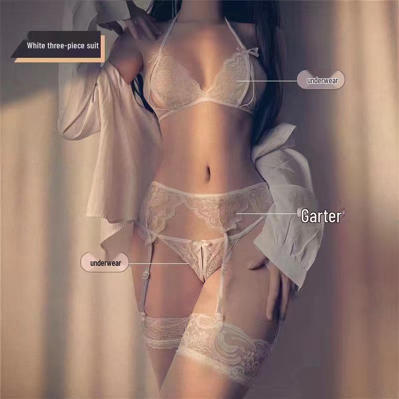 Lace Strap Bodystocking with Open Crotch & Garter Set