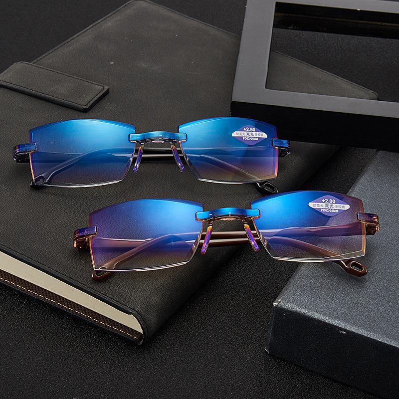 Rimless Reading Glasses Men Women Diamond Cut Anti Blue Light Farsight Eyeglasses Presbyopia Eyewear Diopter +1.0 +1.5 +2.0 +4.0