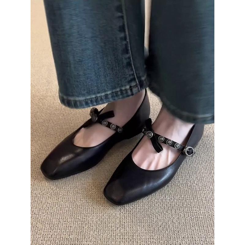 Super soft lambskin leather law shoes single shoes women's new flat ballet shoes shallow mouth with skirt Mary Jane shoes