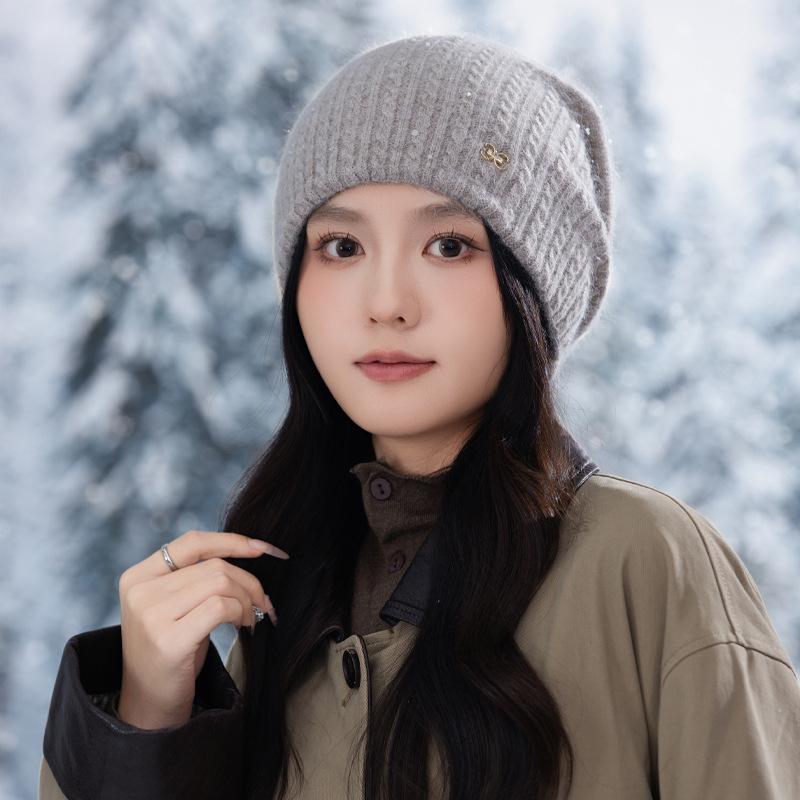 Autumn and Winter Hat Women's Warm Fleece Thickened Cold-proof Knitted Hat Soft Casual Pile Hat
