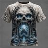 Halloween Men's Optical Illusion Skeleton T-Shirt Short-Sleeve T-Shirt 3D-Printed Crew Neck Shirt Horror Theme Streetwear Top