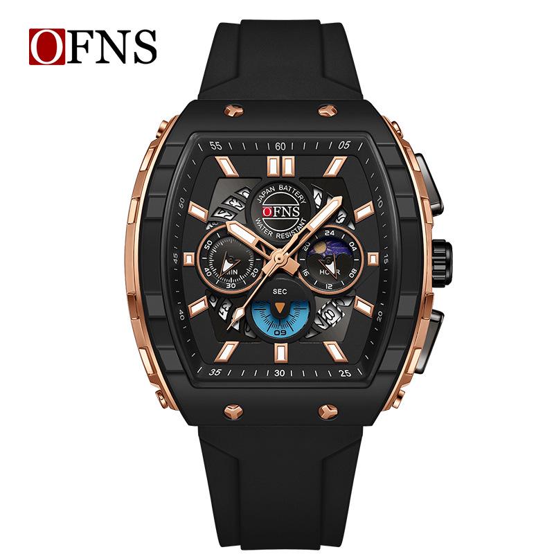 Oufannishi Youth Fashion Barrel Watch: Men's Trendy, Versatile Three-Dial, Six-Hand Quartz Timepiece