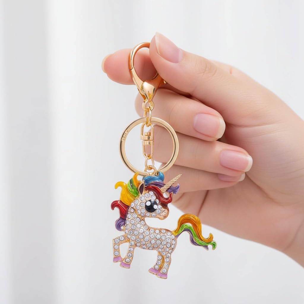 PYNASA Rhinestone Unicorn Keychain for Women, Cute Unicorn Animal Key Holder Accessory, Gift for Car, Backpack, Bag, Tag, Charm, Rainbow