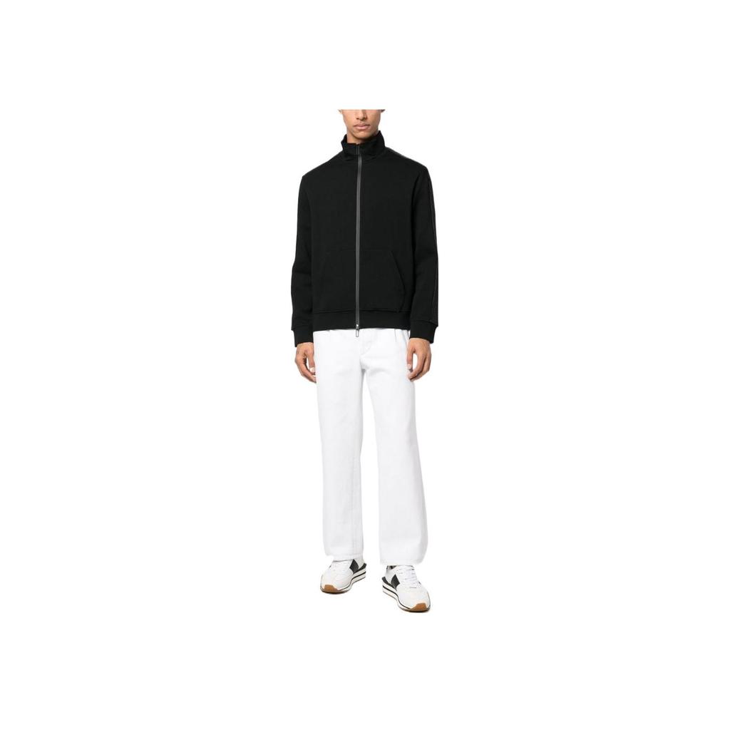 Emporio Armani FW22 Solid Color Logo Tape Zip Jacket Men Jackets Black 3R1MBA-1JHSZ-0999