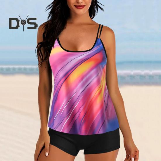 2-teiliges Tankini-Set mit abnehmbarem Brustpolster und verstellbaren Schultergurten, Oberteilen und elastischer Taille, bedrucktem Badehosen-Set, Strandmode