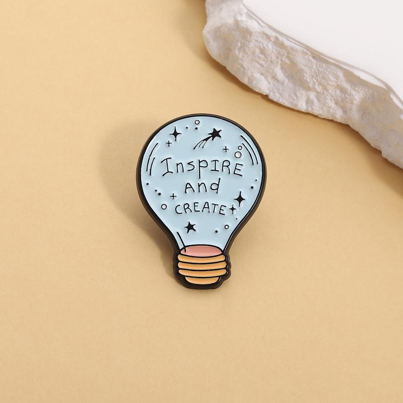 Inspire And Create Light Bulb Enamel Pin Inspirational Motivational Quote Brooch Lapel Badge Fashion Jewelry Gift for Friends