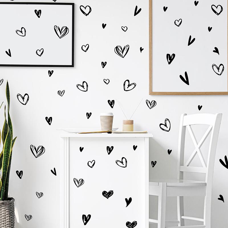 Classic Black and White Heart Wall Stickers for Girls Room Decoration Women Bedroom Living Room Wall Decals Kids Room Stickers