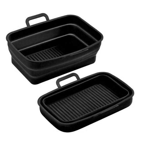 Square Silicone Air Fryer Liners Foldable Non-Stick Baking Tray with Grease Draining Grooves Heat-Resistant Dishwasher Safe Air Fryer Accessory