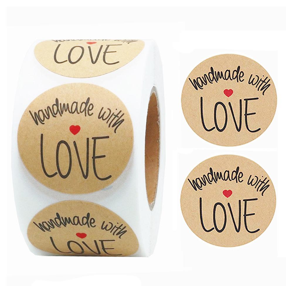 1Inch 100-500pcs Round Kraft Paper "handmade With Love" Seal Sticker For Handmade Products Baking Products Sealing Sticker Label