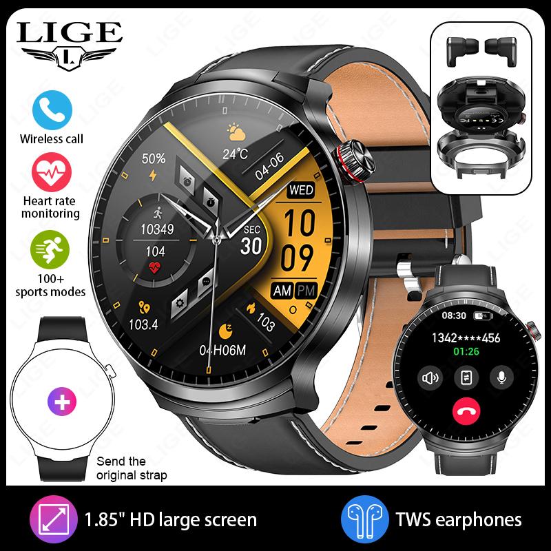 TWS 2 In 1 Headset Smart Watch 1.85" HD Wireless Bluetooth Calling Health Monitor Sports Fitness Watches With Headphones