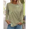 3D Floral Printed Long Sleeve T Shirt Women Fashion Round Neck Top Holiday Weekend