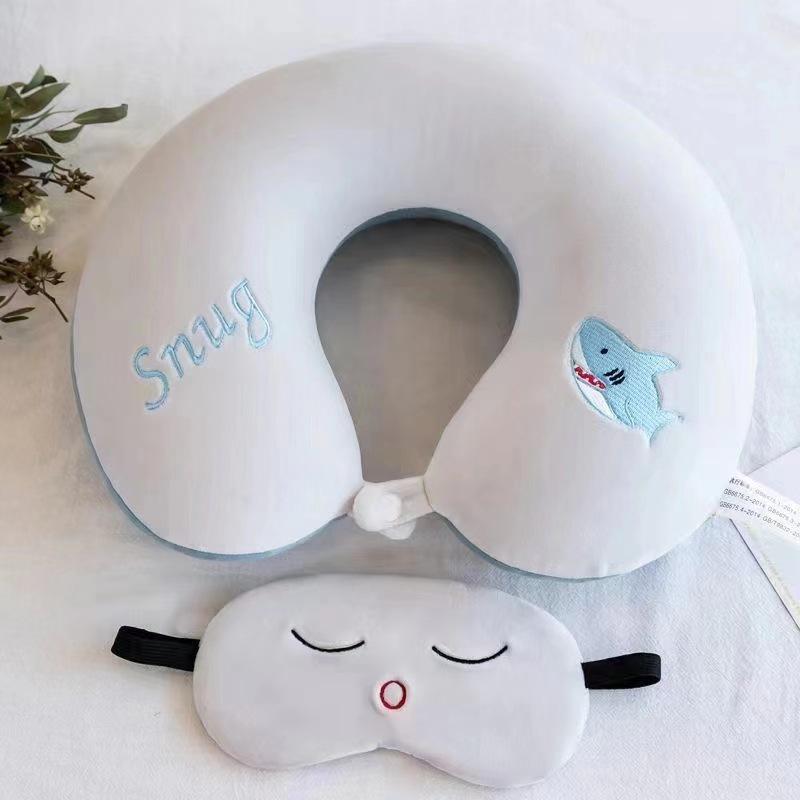 Customizable Cartoon Embroidery U-Shaped Memory Foam Neck Pillow for Travel & Home