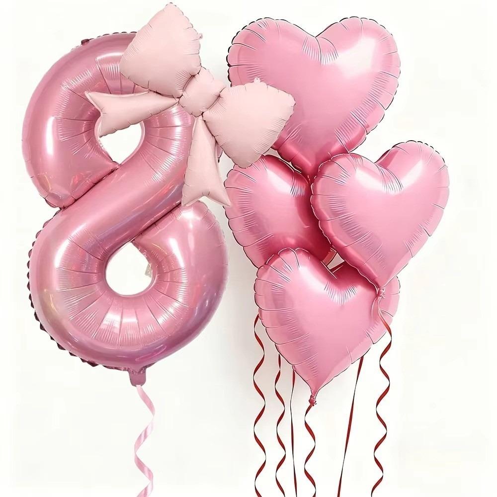 

6pcs Romantic Pink Bow Heart Balloon 32Inch Birthday Party Balloons For Engagements Wedding Pink 8