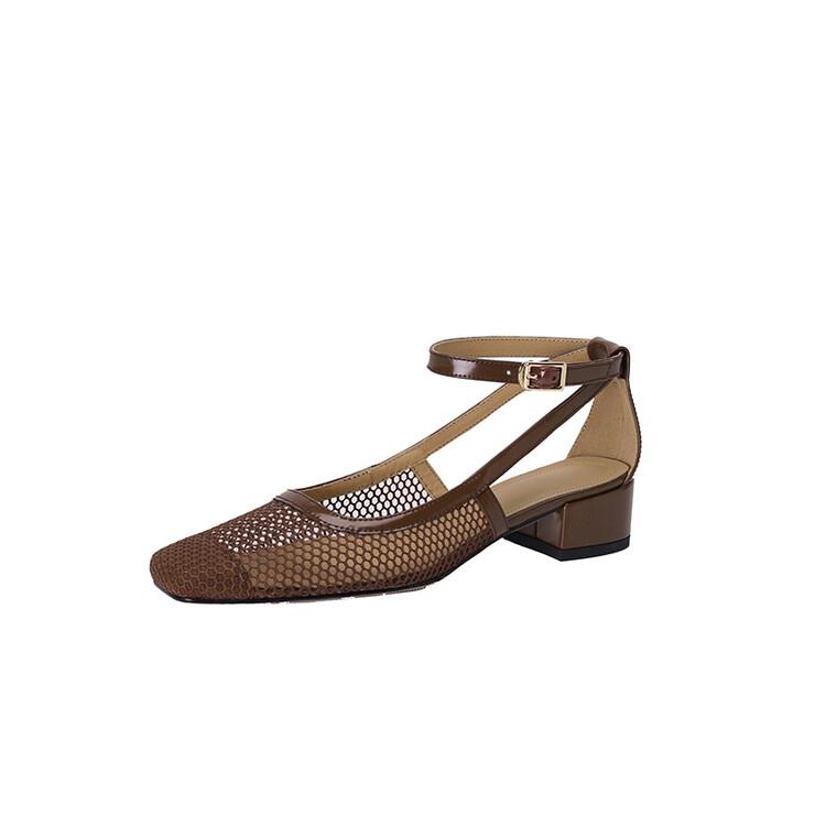 Fashion New Summer Sandals Cover Toe Mesh Sandals for Women Chunky Heels Sandals Fashion Hollow Out Ladies Shoes Office Women Shoes