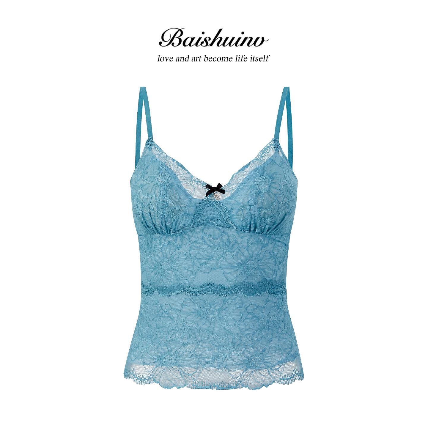

Retro Dainty Lace Padded Camisole Top for Women - Early Autumn Slimming Style Medium